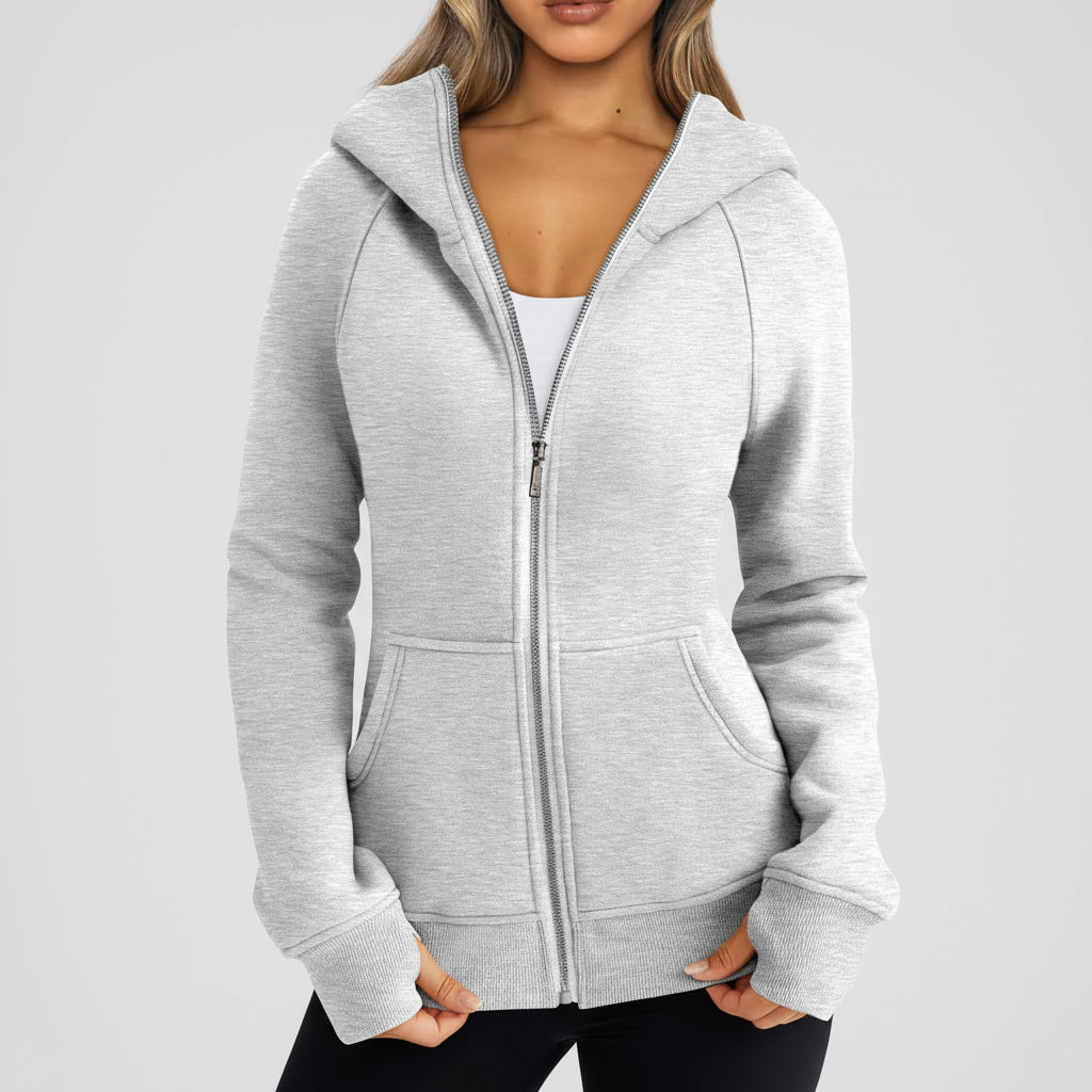 Women's Fit Zipper Hooded Sweatshirt Casual Jacket