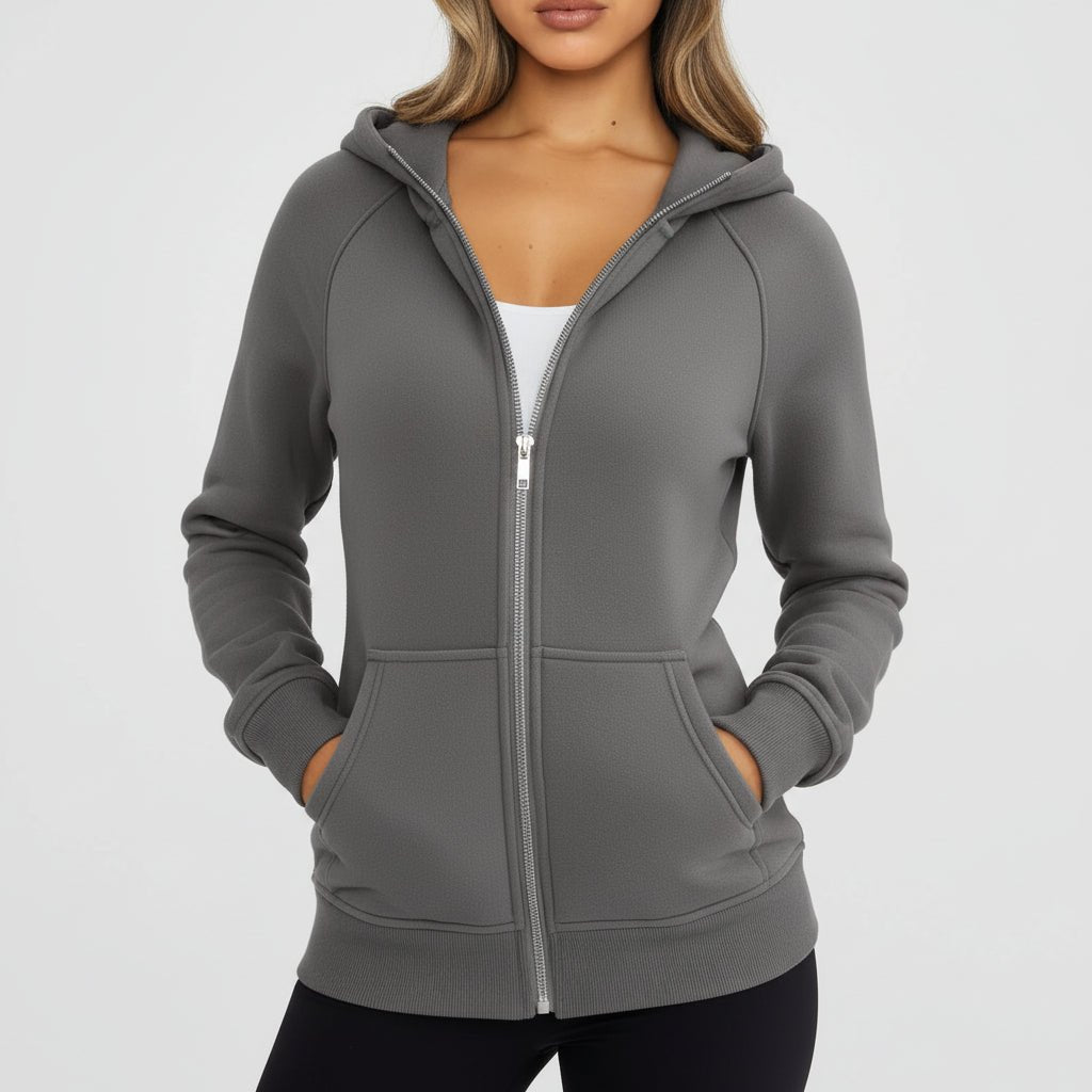Women's Fit Zipper Hooded Sweatshirt Casual Jacket