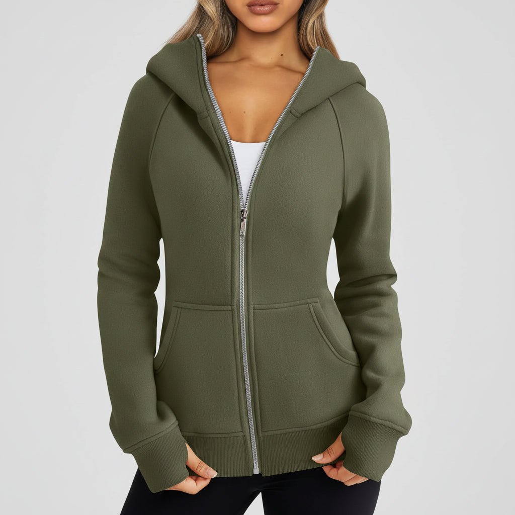 Women's Fit Zipper Hooded Sweatshirt Casual Jacket