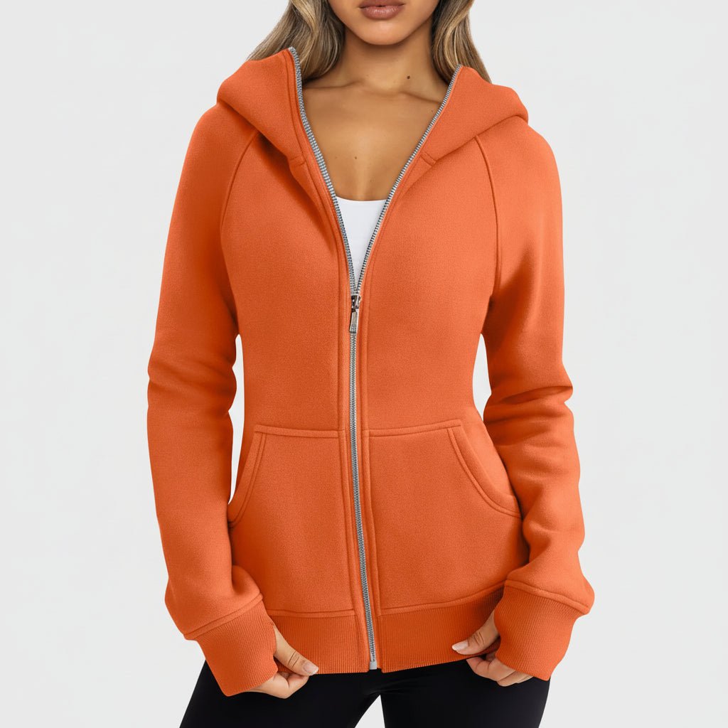 Women's Fit Zipper Hooded Sweatshirt Casual Jacket