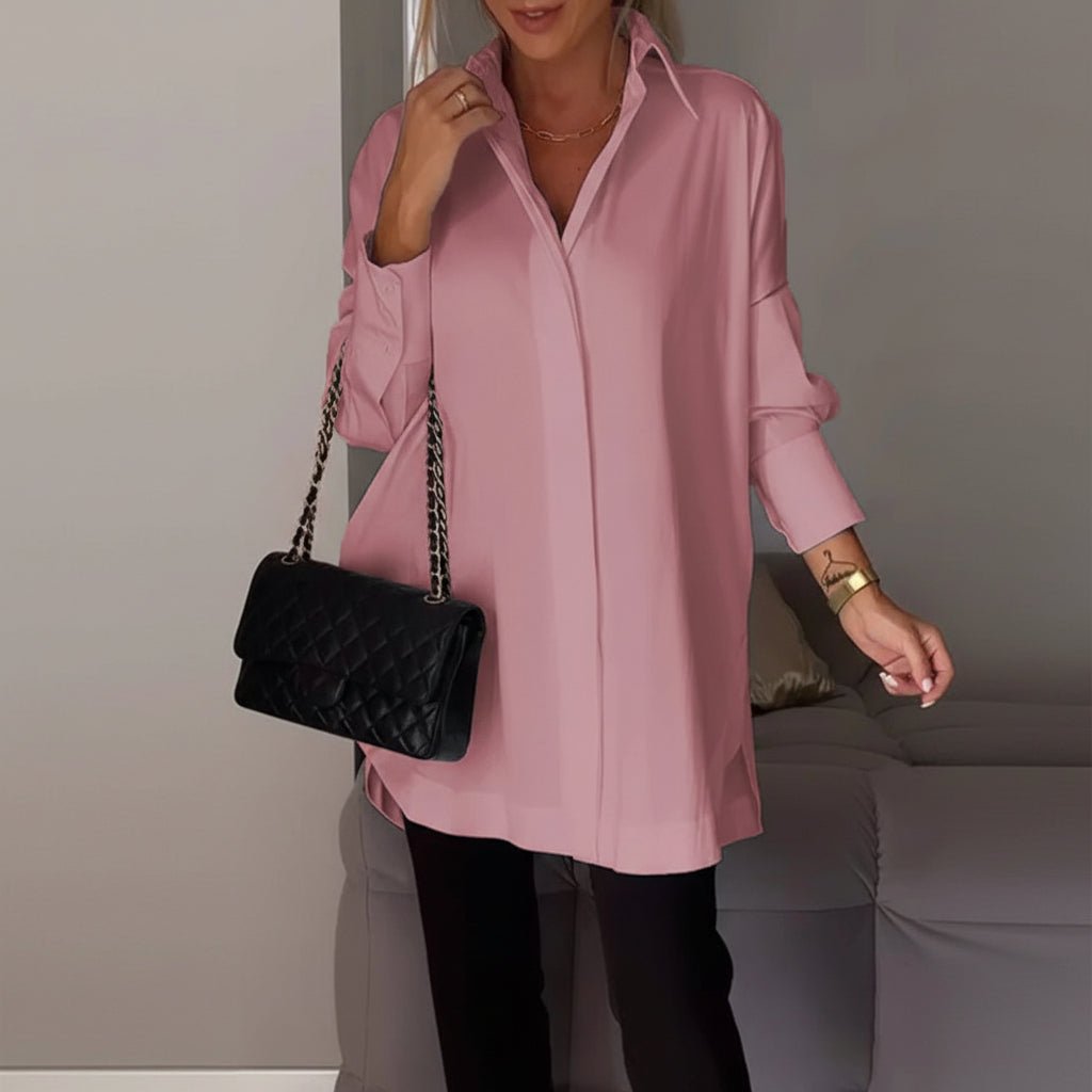 Relaxed Fit Women's Long Sleeve Button Front Shirt