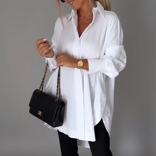 Relaxed Fit Women's Long Sleeve Button Front Shirt - SweetyGem