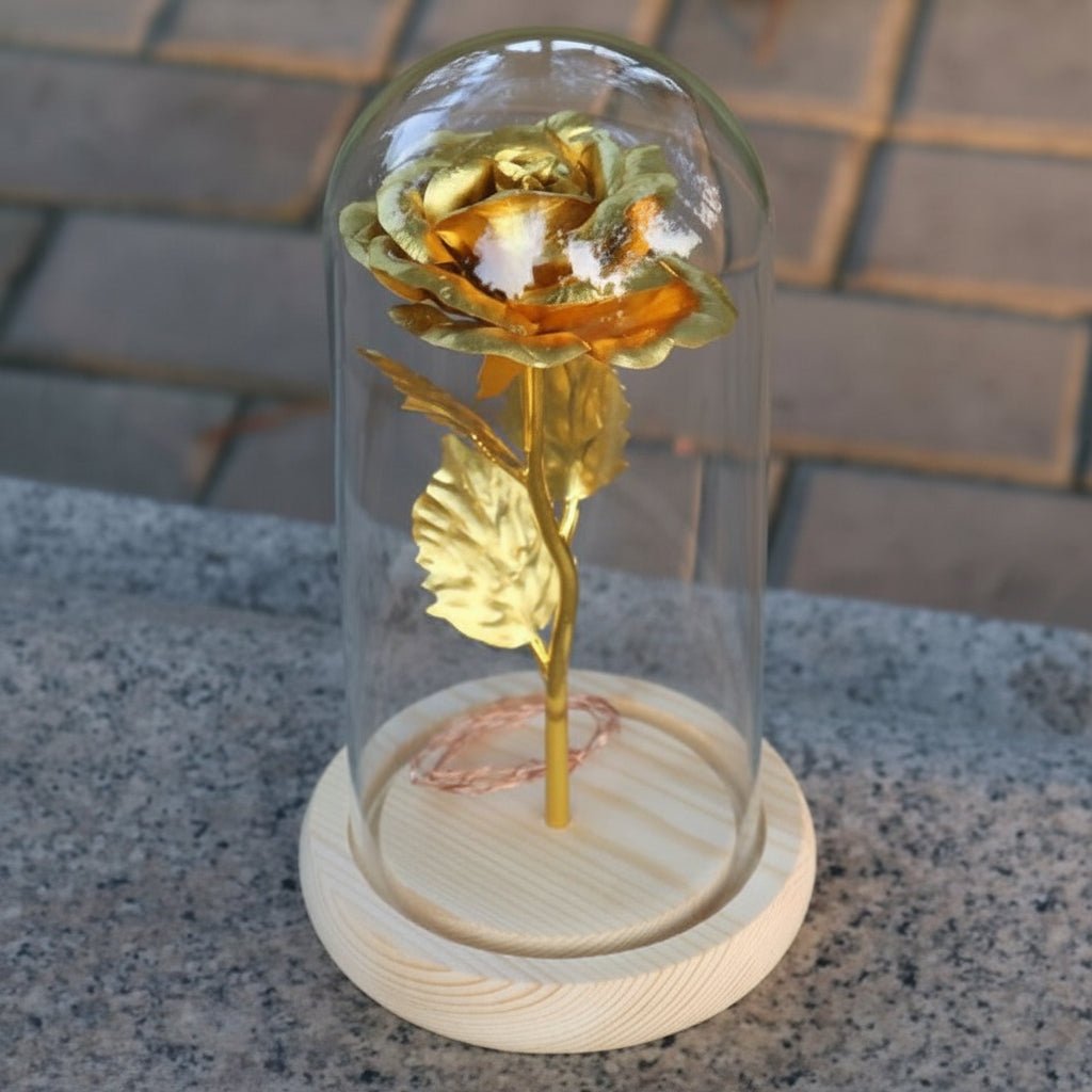 Eternal Rose Glass Table Lamp Wooden Stand