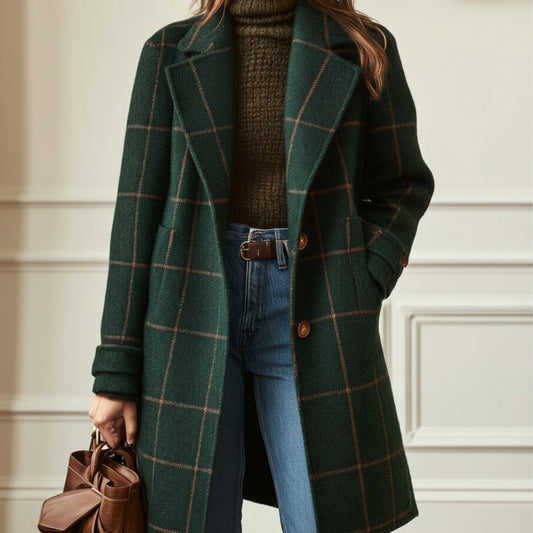 Classic Checked Wool Coat for Women All Seasons - SweetyGem