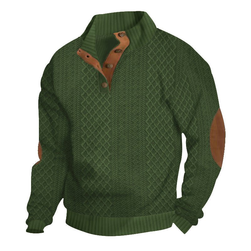 Mens Cable Knit Crew Neck Sweater with Elbow Patches